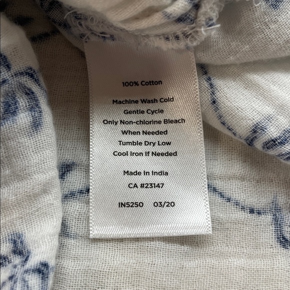 Talbots XL Palm Tree Button Down Shirt White Blue 100% Cotton Resort Top Long - Picture 8 of 9